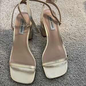 Steve Madden Metallic Gold Block Heel Ankle-Strap Sandals